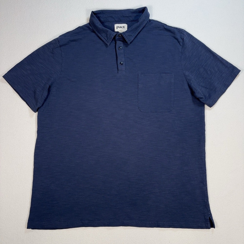 Pact Polo Shirt Mens XL Navy Oraganic Cotton Pocket Stretch Resort Vacation READ